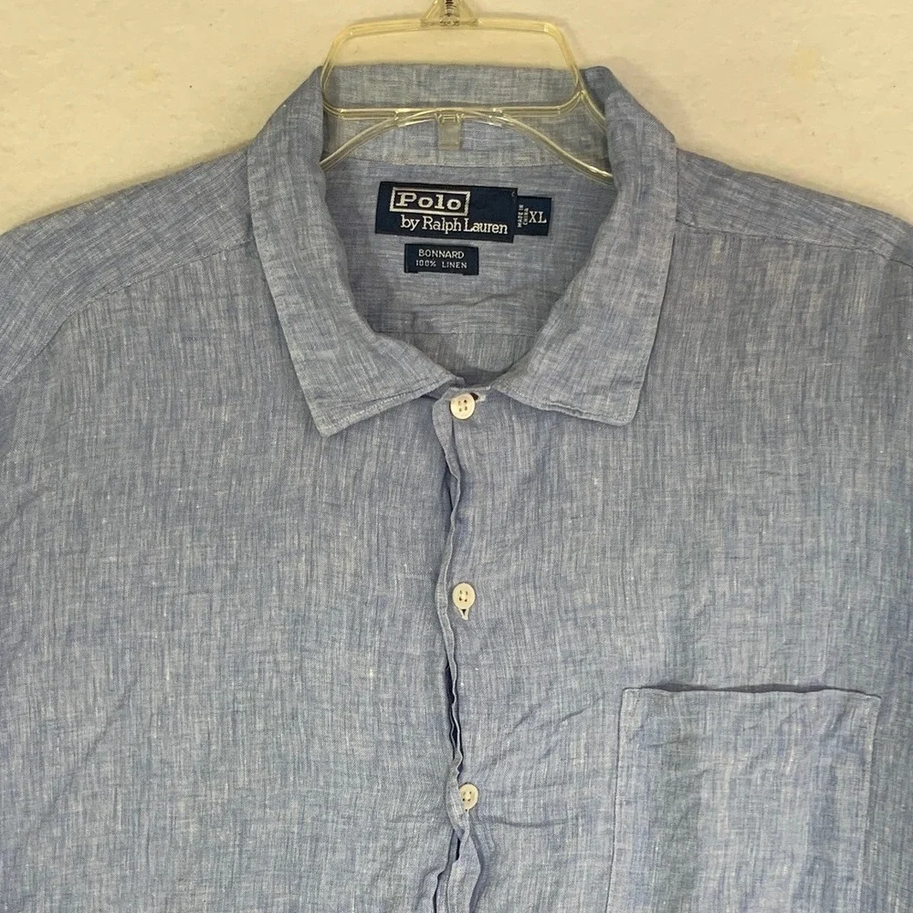 Polo Ralph Lauren Shirt Mens XL Blue Bonnard 100% Linen Long Sleeve Lightweight